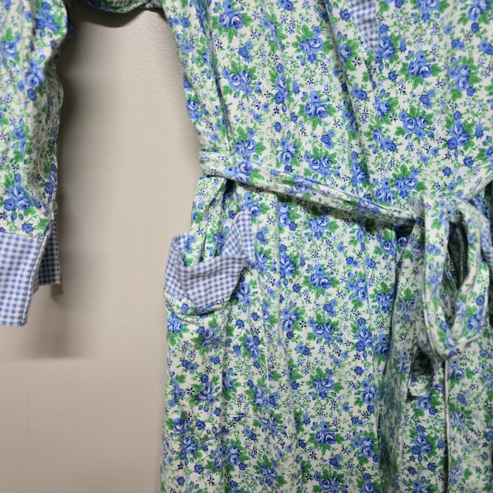 Vintage Victoria's‎ Secret Cotton Robe Blue Floral Gingham Trim P/S Cottagecore - Picture 2 of 5